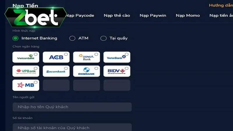 Tiền về nhanh chóng khi nạp tiền Zbet qua tài khoản ngân hàng